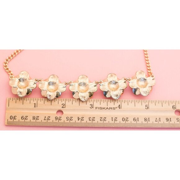 Vintage Gold Tone Abstract Flower Bib Necklace | 18 inch | H12 - Picture 4 of 4